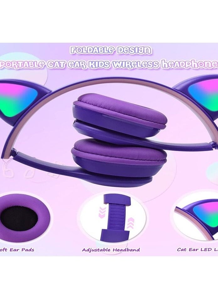 P47 - Wireless Gaming Headset, Bluetooth 5.0 Cat Ear Headphones, Kids Headphones,LED Light Up Bluetooth Over Ear Headphones for Kids and Adults Wearing(Purple)) - Image 1