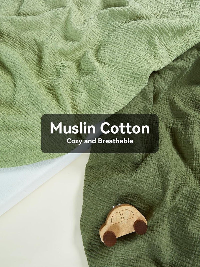 TILLYOU 2 Pack Muslin Crib Sheet for Boys and Girls  100 Cotton Fitted Crib Sheet for Toddler Standard Crib Mattress Soft and Breathable 52x28 Forest GreenLight Green - Image 2