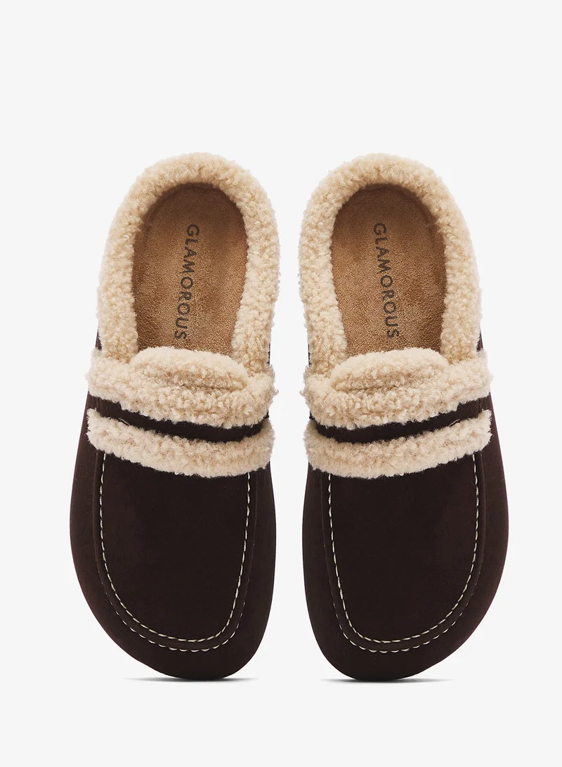 GLAMOROUS EXPRESSO Casual Fluffy Slip On Mules for Women | Best Price UAE