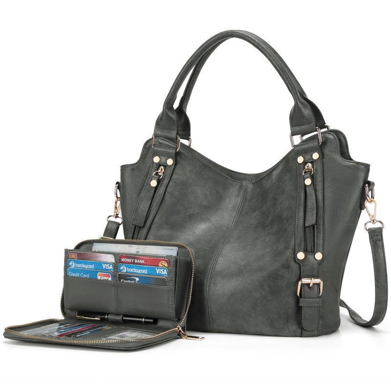 Soperwillton Crossbody Bags for Women Large Hobo Purse PU Leather Shoulder Handbag Ladies Tote Wallet Set 2PCS - Image 1