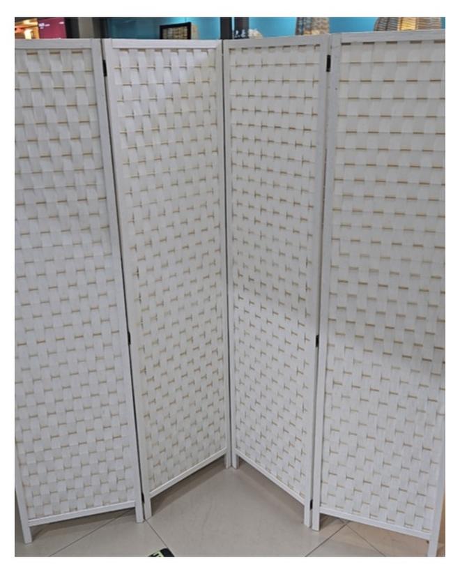 Decorhills 4 Panel Folding Room Divider, 6ft Privacy Screen, Handwoven Room Separator for Home, Office, Bedroom, Living Room, Foldable Space Divider with Durable Hinges - White - Image 1