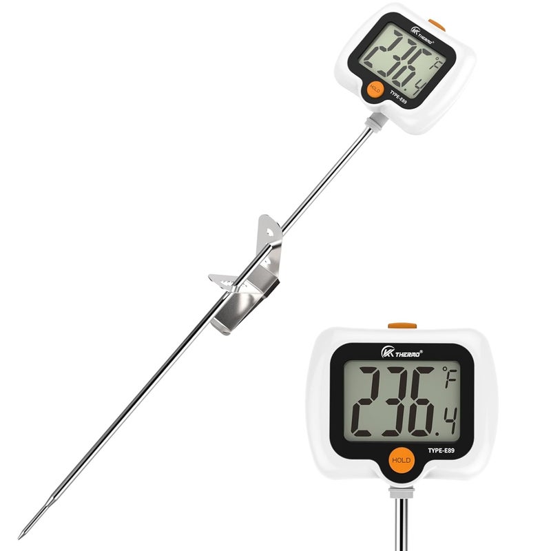 KT THERMO Digital Candy Thermometer, LCD Instant Read Food Thermometer with 10" Probe and Pot Clip for Candy Making, Kitchen Accessories, Baking Tools（White） - Image 1
