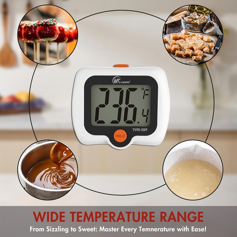 KT THERMO Digital Candy Thermometer, LCD Instant Read Food Thermometer with 10" Probe and Pot Clip for Candy Making, Kitchen Accessories, Baking Tools（White） - Image 4