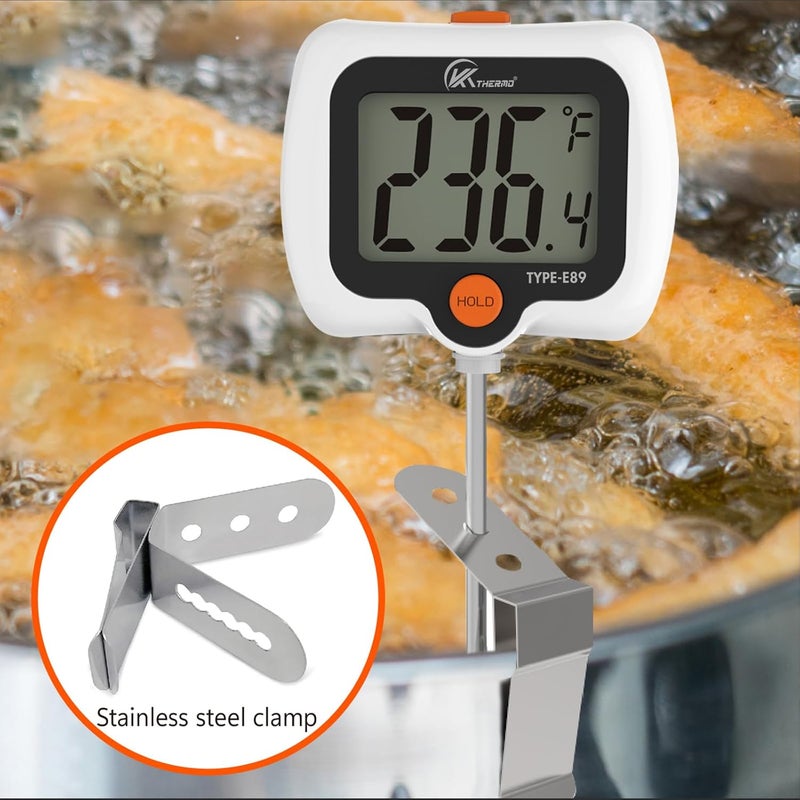 KT THERMO Digital Candy Thermometer, LCD Instant Read Food Thermometer with 10" Probe and Pot Clip for Candy Making, Kitchen Accessories, Baking Tools（White） - Image 2