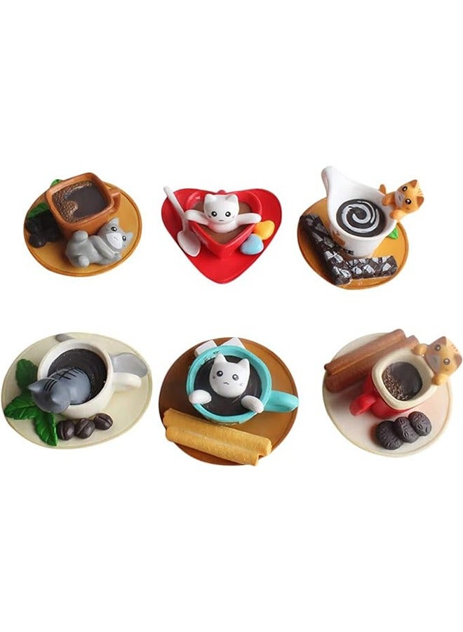 Cartoon Coffee Fridge Magnets, 6 Pcs Magnetic Resin Fridge Magnets, Cute Cartoon Cat Shape, Powerful Magnet Creative Fridge Magnets - Image 1