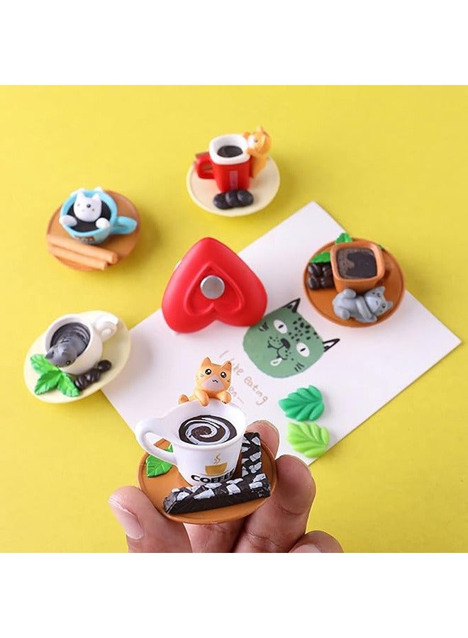 Cartoon Coffee Fridge Magnets, 6 Pcs Magnetic Resin Fridge Magnets, Cute Cartoon Cat Shape, Powerful Magnet Creative Fridge Magnets - Image 4