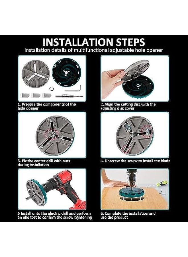 Generic - Adjustable Round Hole Saw Tool, Diameter 45-130mm Adjustable Punching Saw, Adjustable Punch Saw Tool for Drilling, Round Hole Opener Tool for Wood Plywood Plastic (with 3 Blades) - Image 1