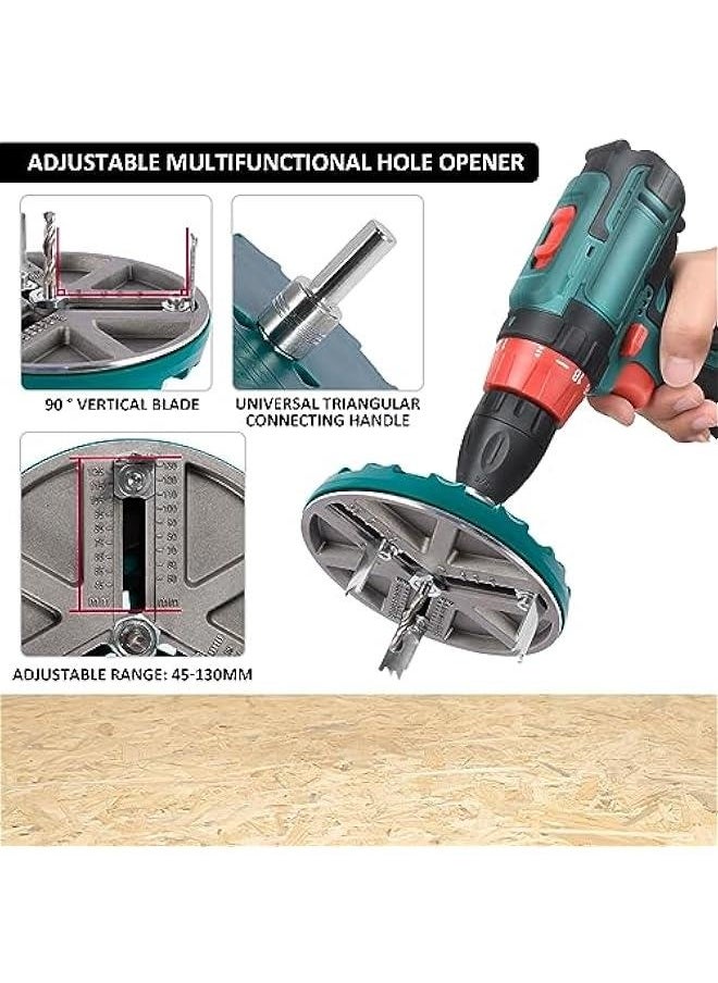 Generic - Adjustable Round Hole Saw Tool, Diameter 45-130mm Adjustable Punching Saw, Adjustable Punch Saw Tool for Drilling, Round Hole Opener Tool for Wood Plywood Plastic (with 3 Blades) - Image 1