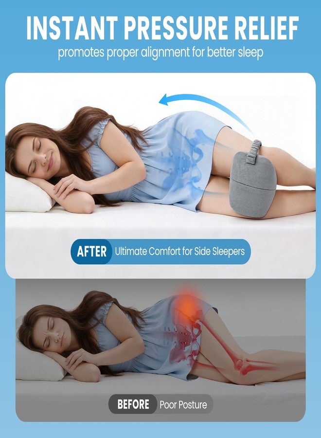 DailyCuddles Knee Pillow for Side Sleepers with Strap, Supportive Memory Foam Leg Pillow for Side Sleeping & Spine Support, Ergonomic Curved Design for Hips and Back, Light Grey - Image 3