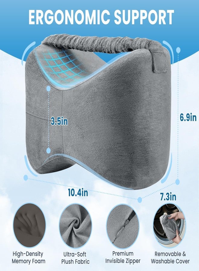 DailyCuddles Knee Pillow for Side Sleepers with Strap, Supportive Memory Foam Leg Pillow for Side Sleeping & Spine Support, Ergonomic Curved Design for Hips and Back, Light Grey - Image 2