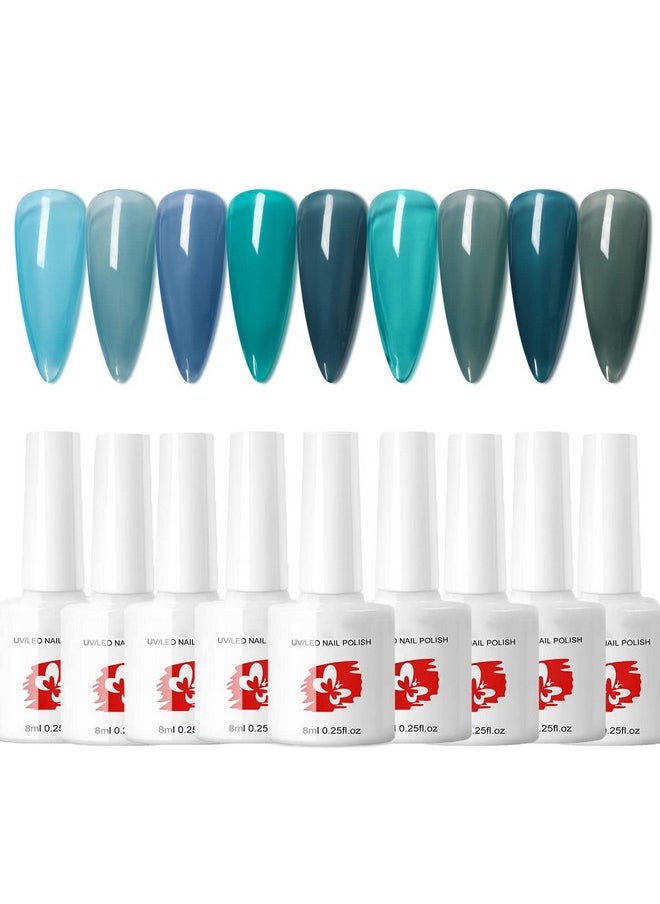 MAJOR DIJIT Jelly Gel Nail Polish Set 9Colors Navy Blue Cyan Deep Blue Translucent Crystal Nail Polish Kit Soak Off Uv Led Gel Nail For Nail Art Salon Diy Home  - Image 1