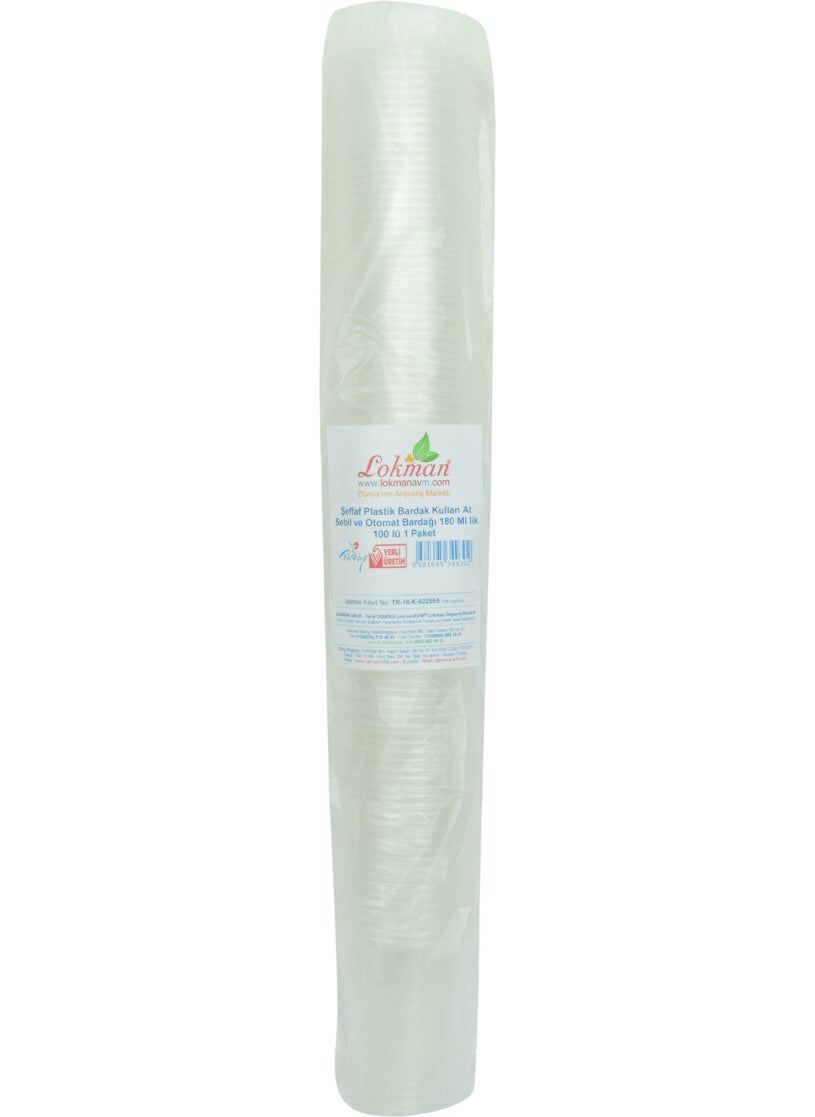 LokmanAVM Transparent Plastic Cup Disposable Dispenser and Vending Machine Cup 180 ml 100pcs  - Image 1