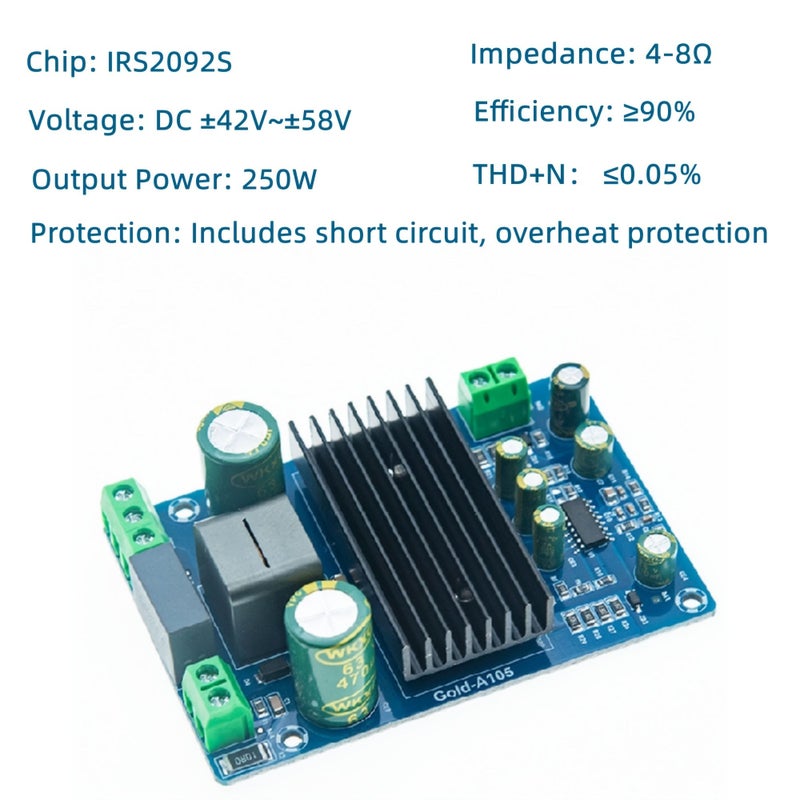 Single Channel 250W IRS2092S Class D HIFI Amplifier Board Dual Power Supply 1pc - Image 4