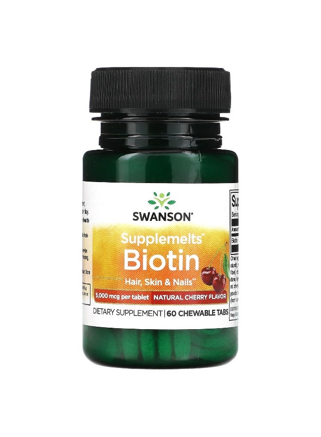 SWANSON Swanson, Supplemelts, Biotin, Natural Cherry, 5,000 mcg, 60 Chewable Tabs  - Image 1