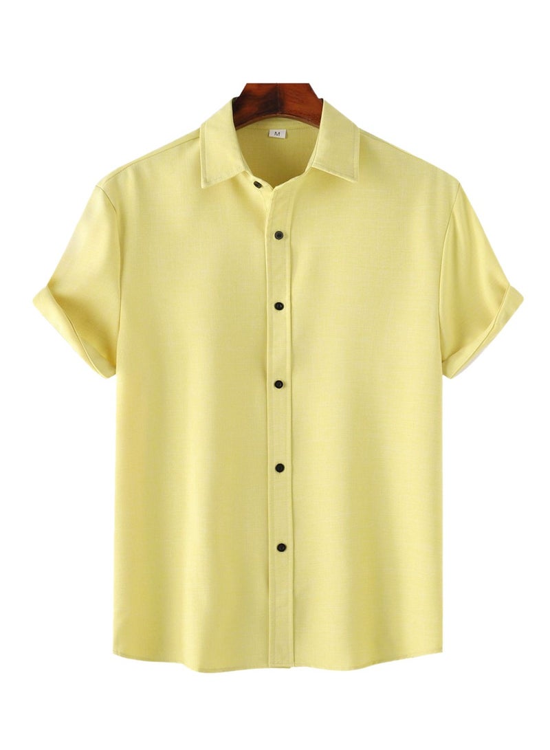 Summer new men's solid color short-sleeved casual shirt slim shirt  - Image 1