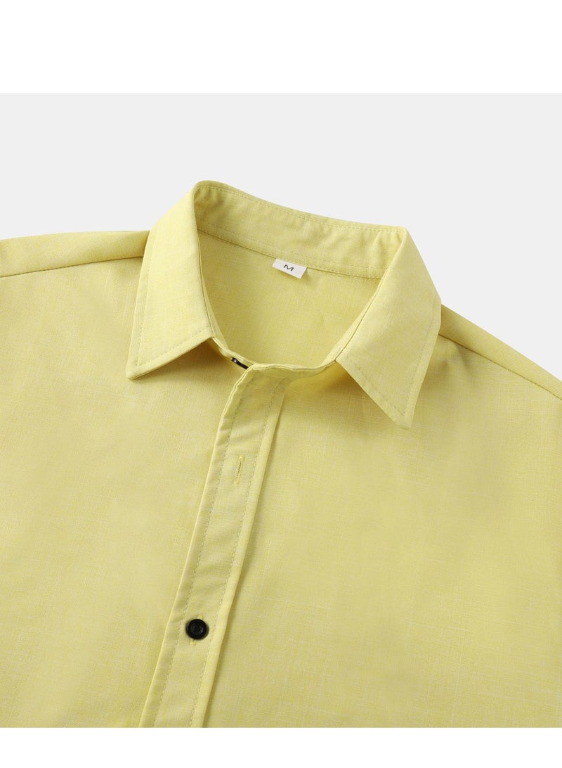 Summer new men's solid color short-sleeved casual shirt slim shirt  - Image 4