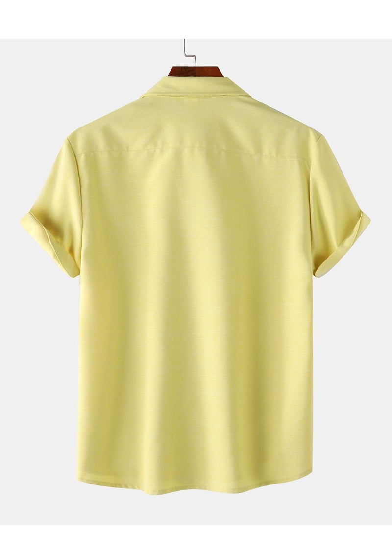 Summer new men's solid color short-sleeved casual shirt slim shirt  - Image 2