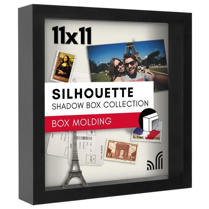 11X11 SHADOW BOX FRAME WITH SHATTERRESISTANT GLASS SILHOUETTE COLLECTION LARGE SHADOW BOX DISPLAY CASE FOR TABLETOP AND WALL DISPLAY BLACK WITH SOFT FELT BACK