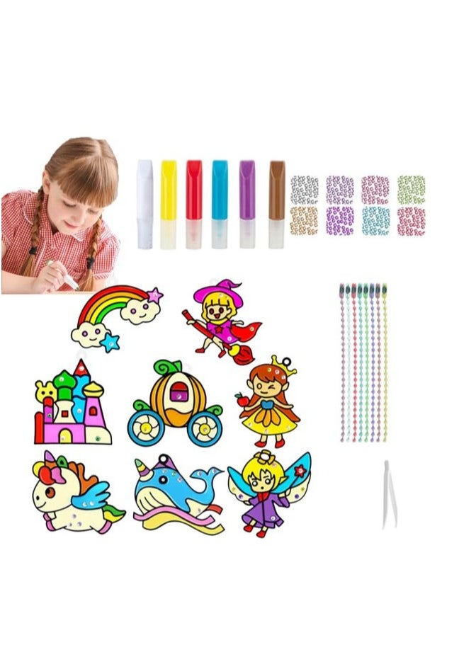 MUMS PLANET 16 pcs Craft Kit for Kids Window Paint Art Set Make Your Own Fun Sun Catchers - 6 Colors 8 Suction Cups 2 Beaded String for Bracelets - DIY Window Arts Crafts Kit  - Image 2