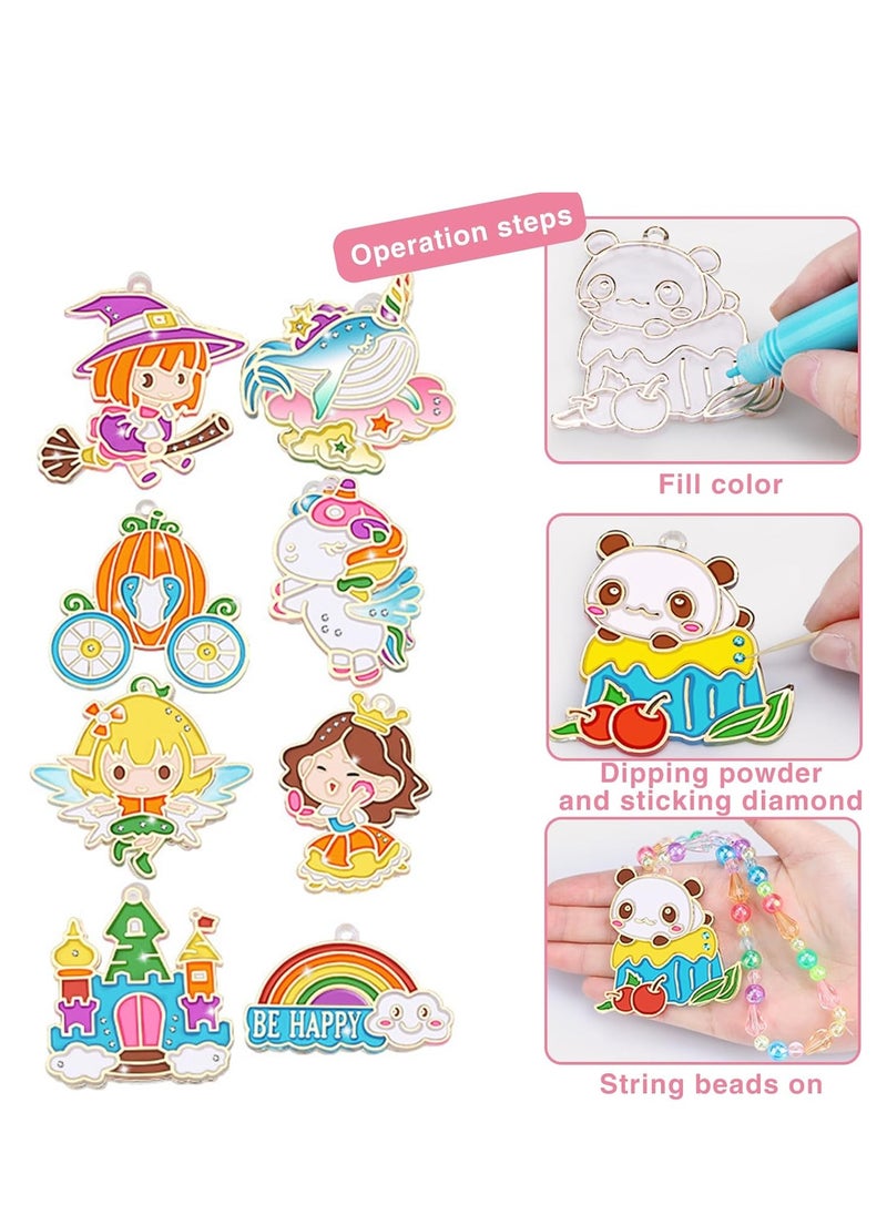 MUMS PLANET 16 pcs Craft Kit for Kids Window Paint Art Set Make Your Own Fun Sun Catchers - 6 Colors 8 Suction Cups 2 Beaded String for Bracelets - DIY Window Arts Crafts Kit  - Image 4