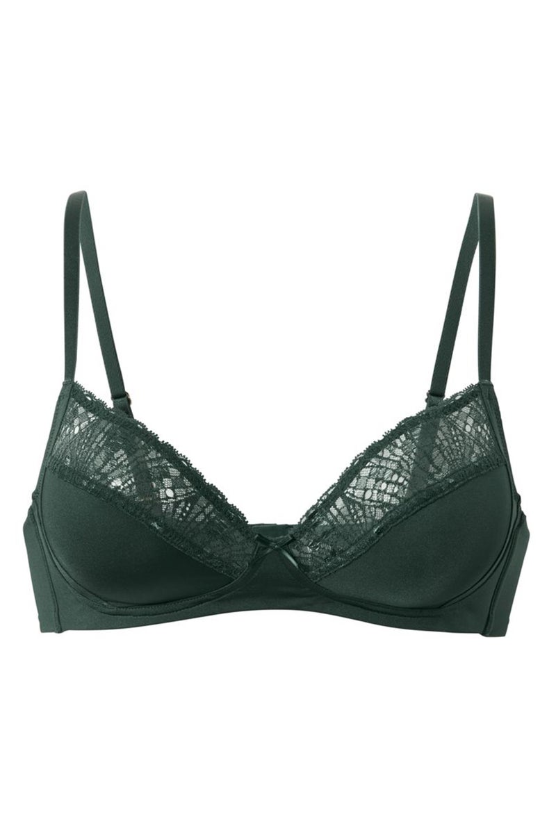 Tchibo Women Lace Non-Padded Wireless Bra, Dark Green - Image 2