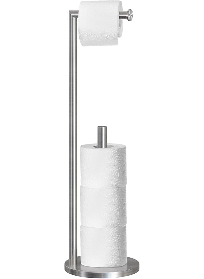 S-TOP Free Standing Extra Toilet Paper Holder Stand for 3-4 Rolls, Toilet Roll Holder with Heavy Base for Bathroom (Silver) - Image 1