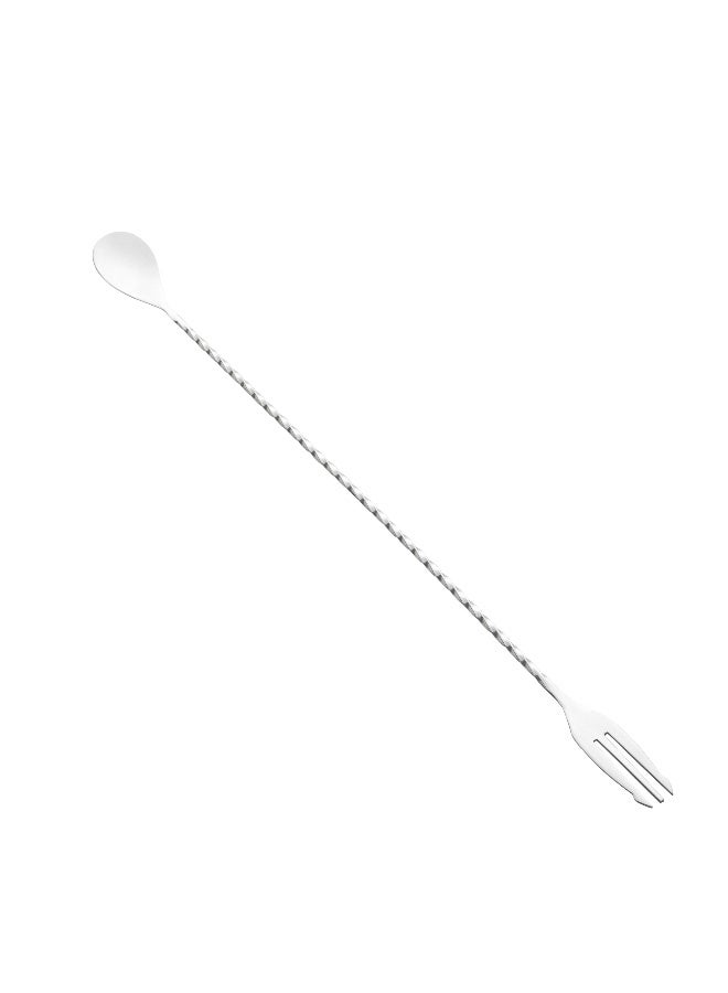 Restaurantware Bar Lux 16 Inch Bar Spoon, 1 Fork Tip Cocktail Stirrer Spoon - Long, Commercial, Stainless Steel Cocktail Mixing Spoon, For Stirring And Mixing For Professionals - Image 1