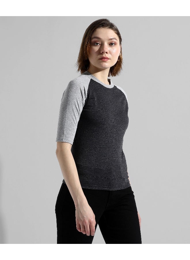 كامبوس سوترا Women's Charcoal Grey Colourblocked Regular Fit Top  - Image 1