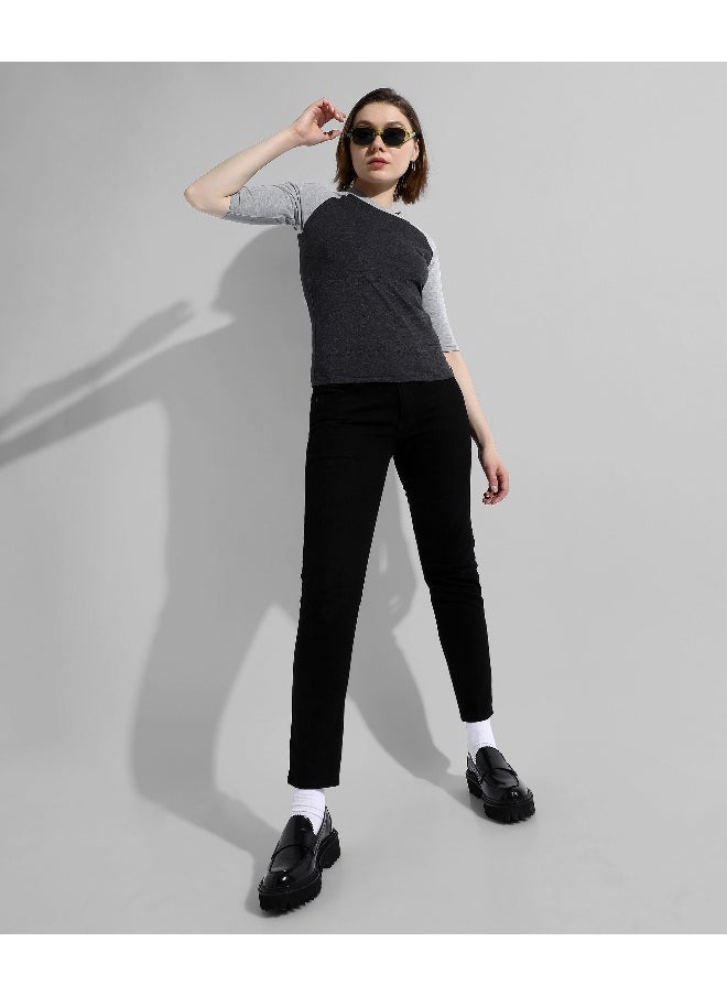 كامبوس سوترا Women's Charcoal Grey Colourblocked Regular Fit Top  - Image 5