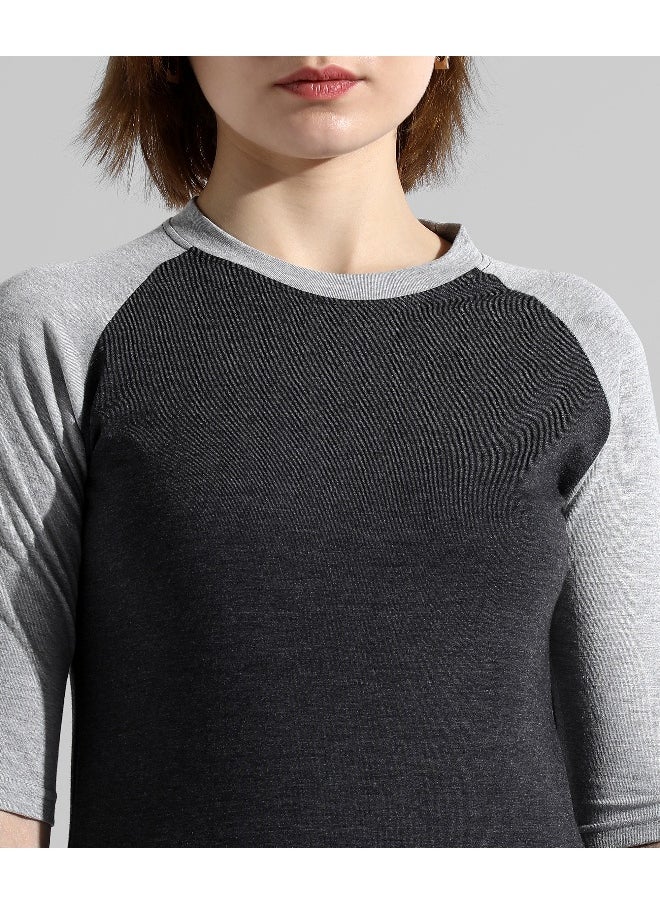 كامبوس سوترا Women's Charcoal Grey Colourblocked Regular Fit Top  - Image 3