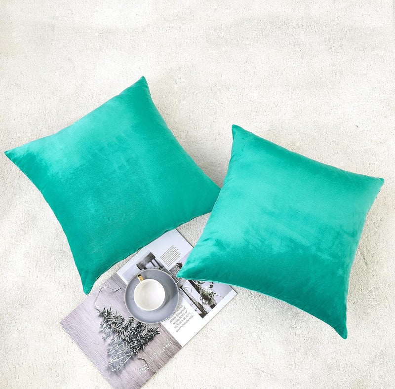 NiNi ALL Decorative Throw Pillow Covers Velvet Soft for Couch Sofa Bedroom Living Room Outdoor Pack of 2 20x20 Inch Aqua Green - Image 3
