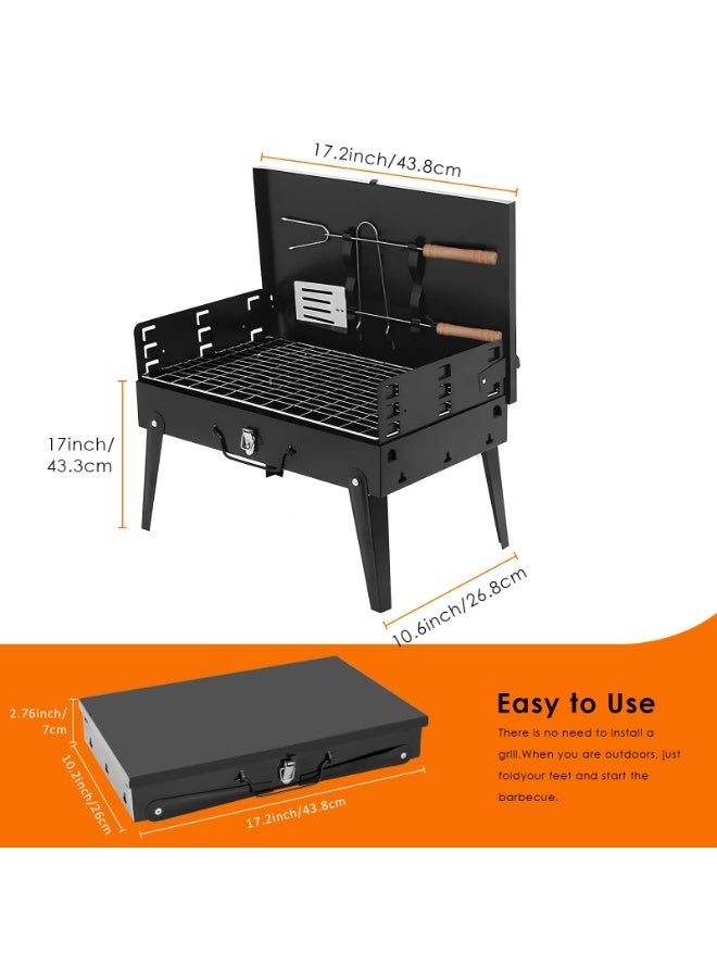 والالا شواية فحم محمولة - صندوق شواء مدمج قابل للطي للتخييم، حفرة شواء معلقة من الفولاذ المقاوم للصدأ، الفناء الخلفي والحفلات الخلفية مع حقيبة حمل، تجميع في دقيقتين، تصميم خفيف الوزن (أسود) - Image 3