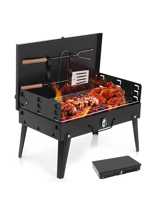 والالا شواية فحم محمولة - صندوق شواء مدمج قابل للطي للتخييم، حفرة شواء معلقة من الفولاذ المقاوم للصدأ، الفناء الخلفي والحفلات الخلفية مع حقيبة حمل، تجميع في دقيقتين، تصميم خفيف الوزن (أسود) - Image 1