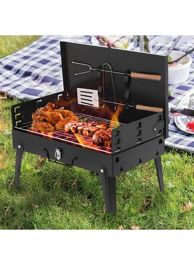 والالا شواية فحم محمولة - صندوق شواء مدمج قابل للطي للتخييم، حفرة شواء معلقة من الفولاذ المقاوم للصدأ، الفناء الخلفي والحفلات الخلفية مع حقيبة حمل، تجميع في دقيقتين، تصميم خفيف الوزن (أسود) - Image 2