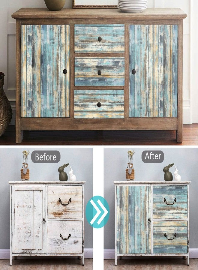 Dimcol Blue Wood Contact Paper 40x300CM Peel and Stick Wallpaper, Blue Distressed Wood Self-Adhesive and Removable Wallpaper Decorative Rustic Wood Contact Paper for Cabinets Stick on Wall Paper Decor - Image 2