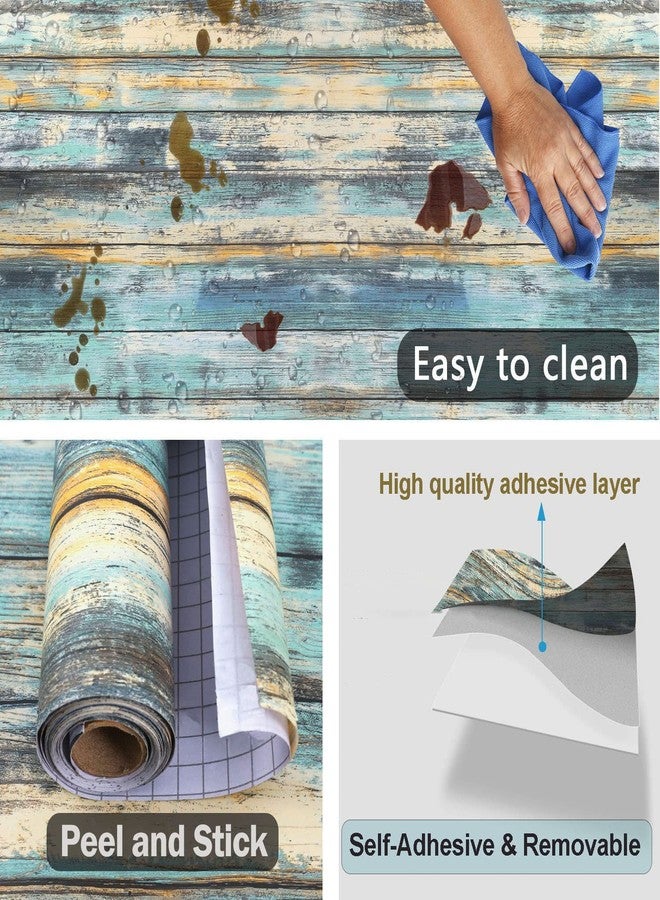 Dimcol Blue Wood Contact Paper 40x300CM Peel and Stick Wallpaper, Blue Distressed Wood Self-Adhesive and Removable Wallpaper Decorative Rustic Wood Contact Paper for Cabinets Stick on Wall Paper Decor - Image 3