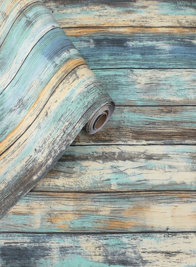 Dimcol Blue Wood Contact Paper 40x300CM Peel and Stick Wallpaper, Blue Distressed Wood Self-Adhesive and Removable Wallpaper Decorative Rustic Wood Contact Paper for Cabinets Stick on Wall Paper Decor - Image 1