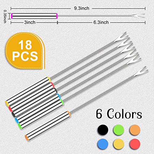 Vyndicca 18 PCS Fondue Forks Stainless Steel,9.3inch Color Coding Cheese Fondue Forks with Heat Resistant Handle,Fondue Sticks for Chocolate Fountain Dessert Meat Barbecue Roast Marshmallows,6 color - Image 2