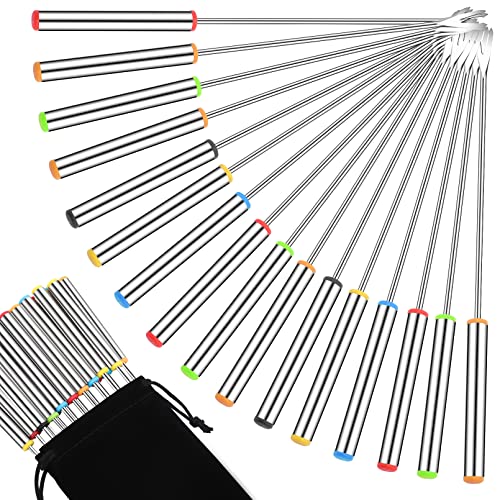 Vyndicca 18 PCS Fondue Forks Stainless Steel,9.3inch Color Coding Cheese Fondue Forks with Heat Resistant Handle,Fondue Sticks for Chocolate Fountain Dessert Meat Barbecue Roast Marshmallows,6 color - Image 1