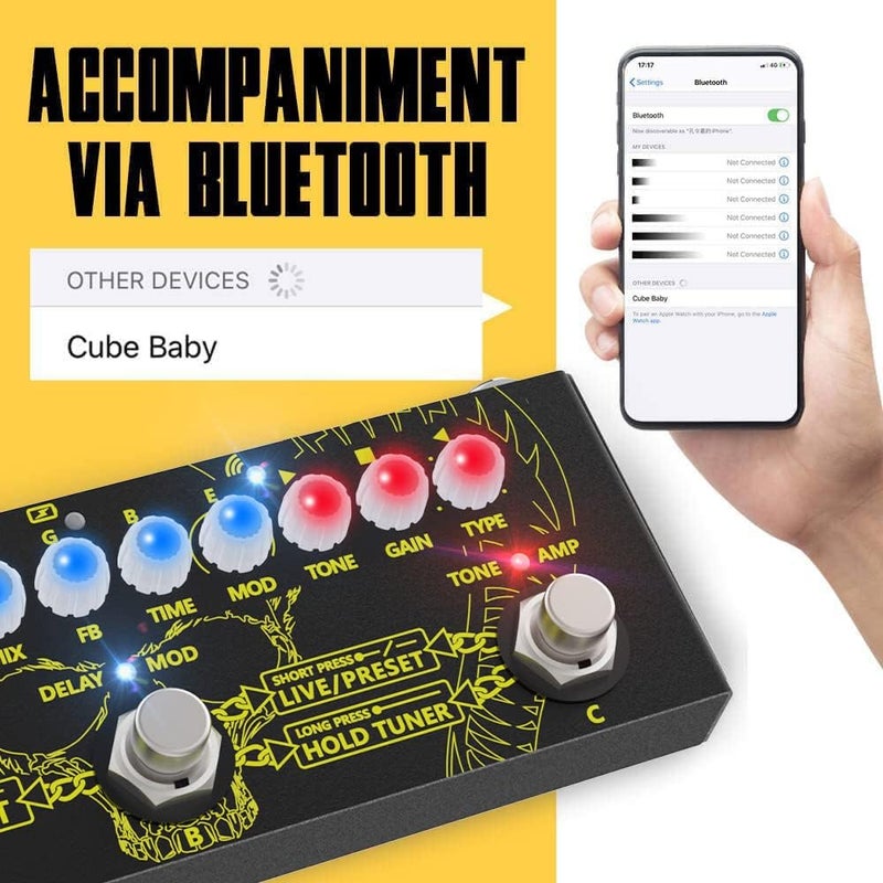 Getaria Guitar Pedal Portable Multi Effects Processor Effect Pedal with IR Loading, Edit, Save, Bluetooth, Record, Tuner, Amp/3.5mm Headphone Output, Built-in battery - Image 5