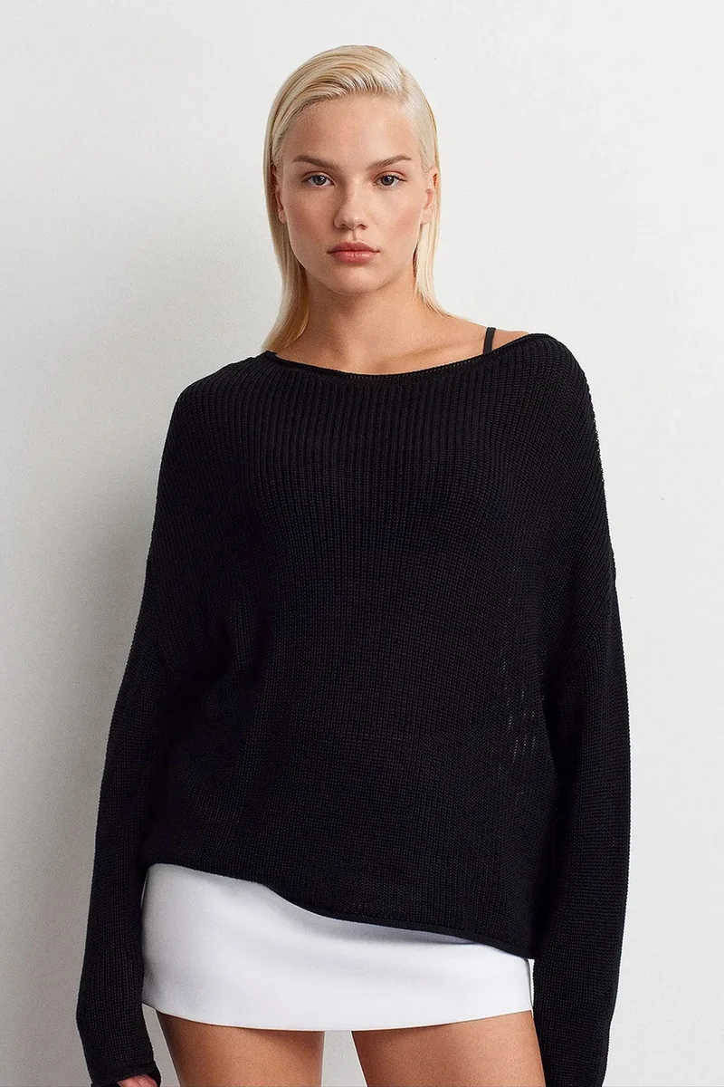 DILVIN Women's Ribbed Boat Neck Knit Sweater
