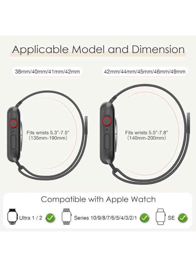 WAEKIL Original Milanese Loop Band Compatible with Apple Watch 38mm–49mm – Adjustable Magnetic Metal Strap for iWatch Series 10/9/8/7/6/5/4/3/2/1, Ultra, SE – For Women & Men（Black） - Image 4