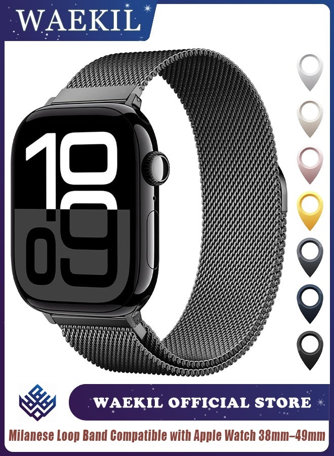 WAEKIL Original Milanese Loop Band Compatible with Apple Watch 38mm–49mm – Adjustable Magnetic Metal Strap for iWatch Series 10/9/8/7/6/5/4/3/2/1, Ultra, SE – For Women & Men（Black） - Image 1