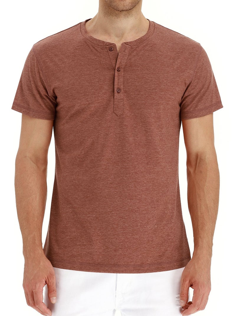 PEGENO Men's Casual Slim Fit Short Sleeve Henley T-Shirts Cotton Shirts VG-Orange-US XXL - Image 4