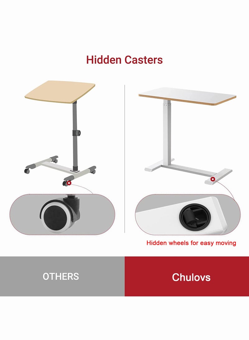 طاولة جانبية فوق السرير مع عجلات دوارة، طاولة جانبية على شكل حرف C، قابلة لتعديل الارتفاع 70 سم - 90 سم، طاولة جانبية كبيرة لسرير المستشفى، طاولة جانبية كبيرة للكمبيوتر المحمول، للأريكة، غرفة المعيشة، المكتب القائم (أبيض) - Image 5