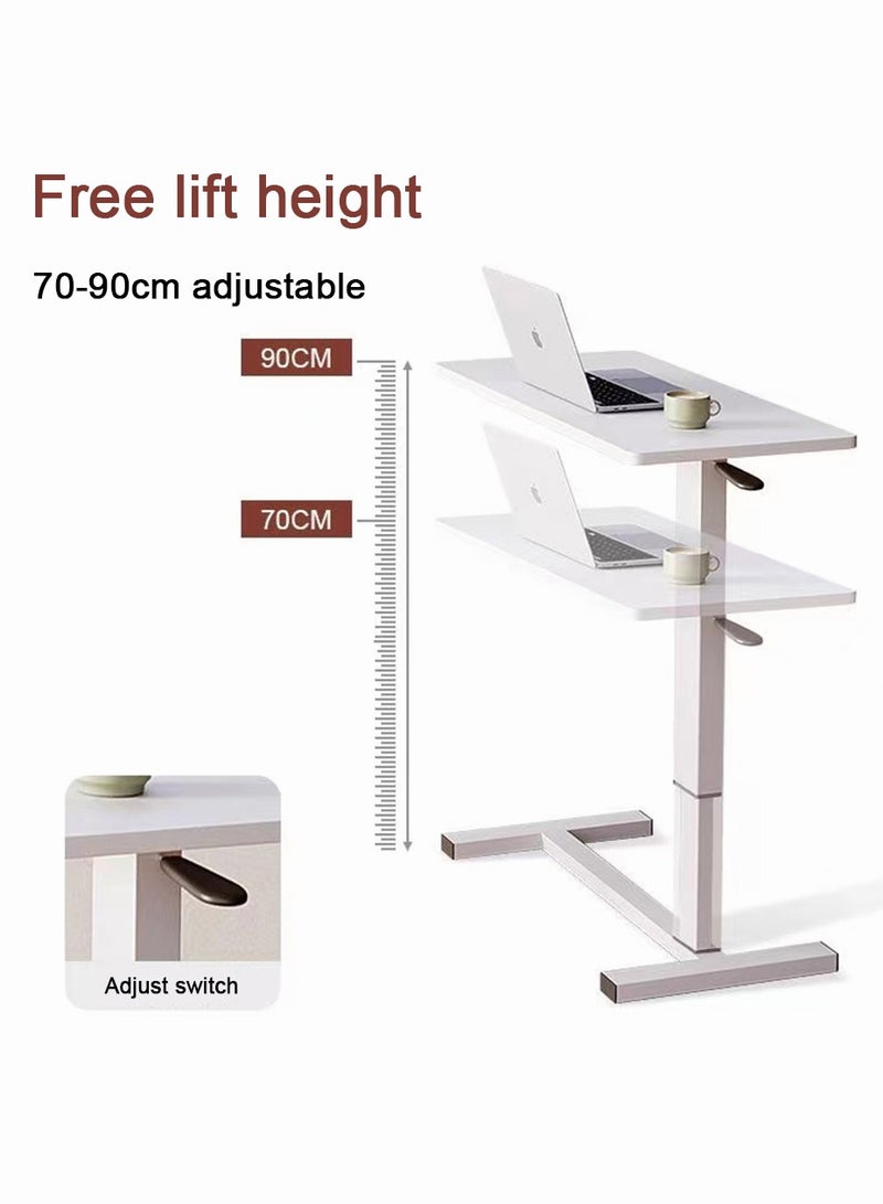 طاولة جانبية فوق السرير مع عجلات دوارة، طاولة جانبية على شكل حرف C، قابلة لتعديل الارتفاع 70 سم - 90 سم، طاولة جانبية كبيرة لسرير المستشفى، طاولة جانبية كبيرة للكمبيوتر المحمول، للأريكة، غرفة المعيشة، المكتب القائم (أبيض) - Image 3