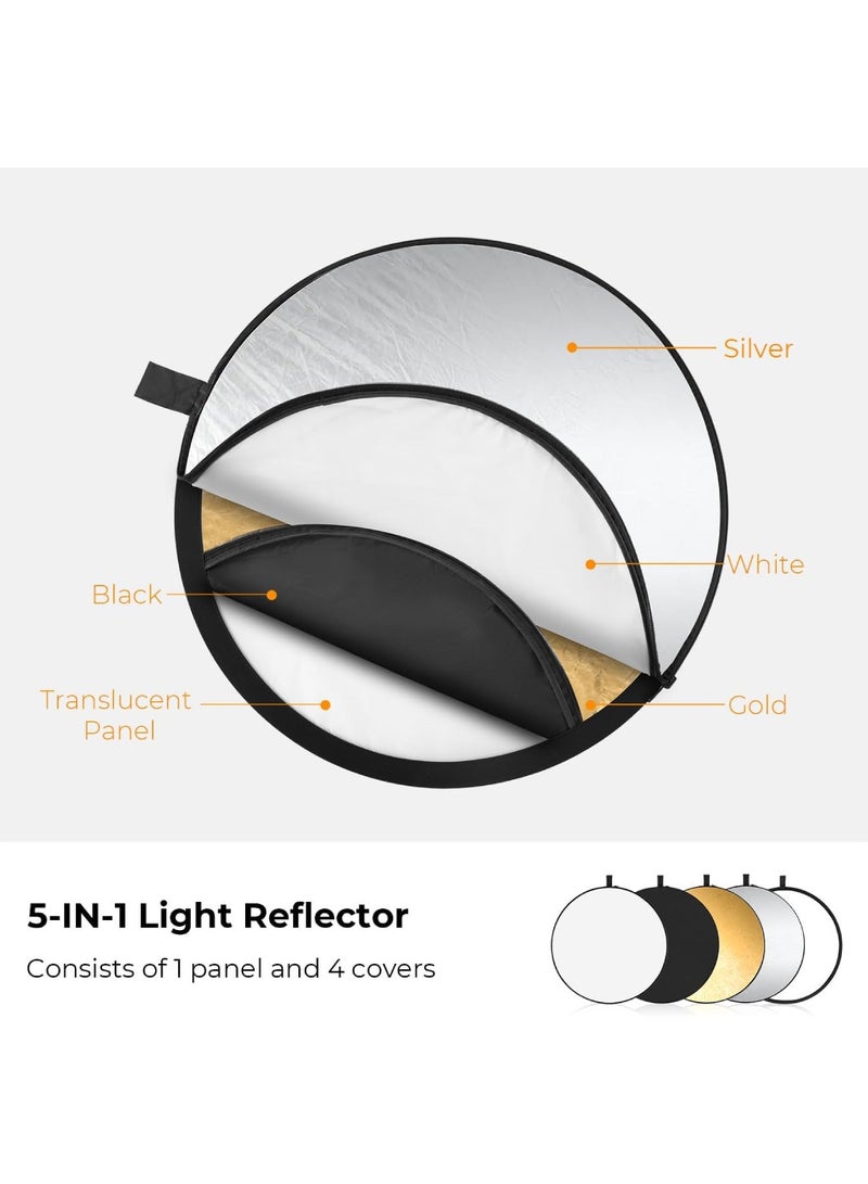 saykfoe [5 in 1] 42 Inch Collapsible Light Reflector Diffuser with Storage Bag -Translucent, Silver, Gold, White, Black Multi‑Disc Photography Light Reflector for Studio & Outdoor Shooting (80cm) - Image 2