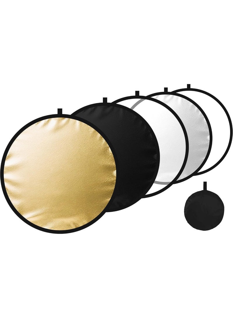 saykfoe [5 in 1] 42 Inch Collapsible Light Reflector Diffuser with Storage Bag -Translucent, Silver, Gold, White, Black Multi‑Disc Photography Light Reflector for Studio & Outdoor Shooting (80cm) - Image 1