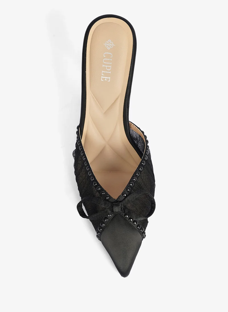 Cuple Mesh Bow Transparent Heel Mule