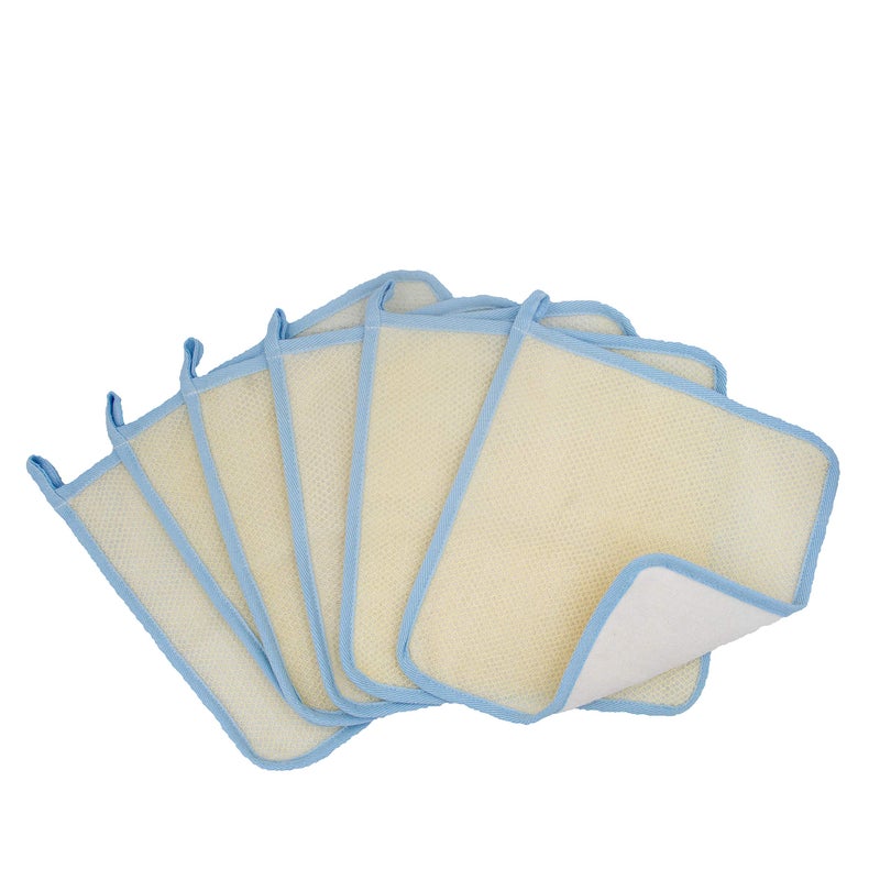Bleu Bath 6 Pack DualSided Exfoliating Skin Towel Natural Terry Body Cloth Scrubber Premium Sturdy Loofah Towel Soft and Buffing Wash Cloth White for Either Oil or Dry Skin